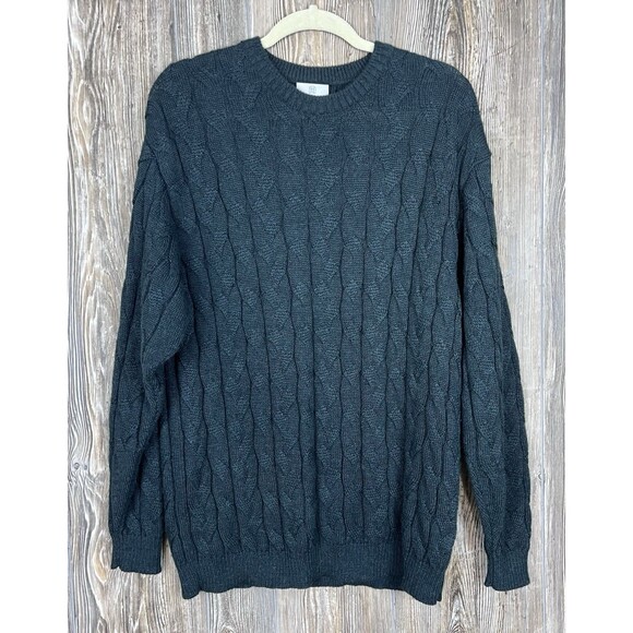 Tumi Men's L Alpaca Sweater Cable Knit Green Soft Grandpa Peru Fisherman Luxury - Picture 1 of 10